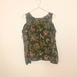 LC Lauren Conrad Floral Cold Shoulder Blouse - Olive and Pink